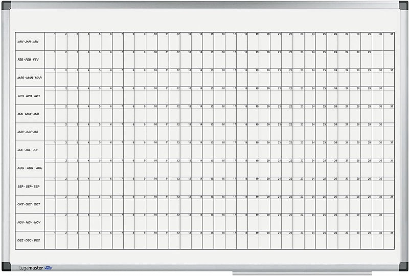 Legamaster 7-411000 Premium Jahresplaner, UV-gehärtetes Whiteboard, horizontale Jahresübersicht, 90