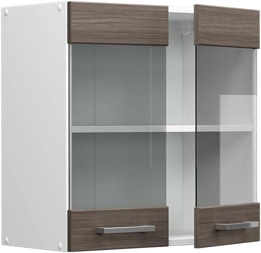 Vicco Küchenschrank Glas R-Line, Grau/Weiss, 60 cm Grau Hängeglasschrank 60cm, Grau Hängeglasschrank