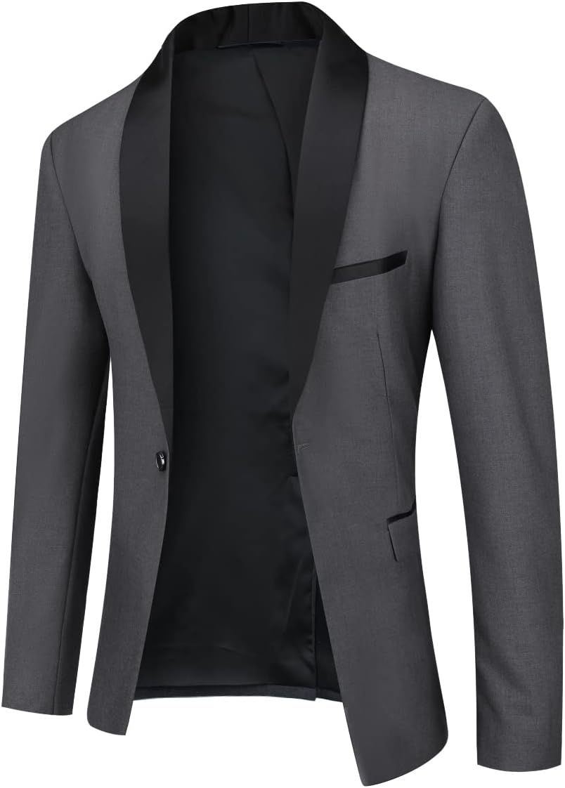 YOUTHUP Sakko Herren Slim Fit Schalkragen Anzugjacke 1 Knopf Tuxedo Jacke für Hochzeit Freizeit XS G