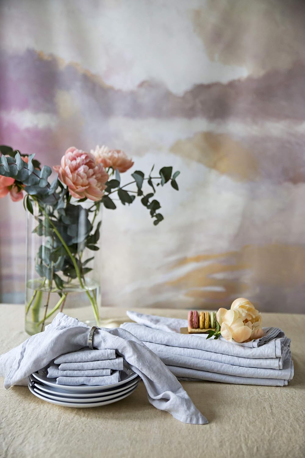 Himla Servietten grau 4-er Set Leinenservietten Stoffservietten Stoff waschbar Sunshine Ash - 45x45