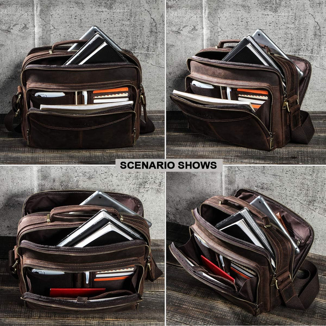 Contacts Echtes Leder Herren 9.7" Laptop Tab Messenger Bag Mini Crossbody Tasche Handtasche Kaffee