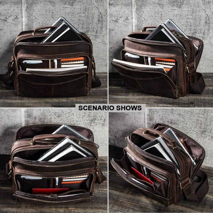 Contacts Echtes Leder Herren 9.7" Laptop Tab Messenger Bag Mini Crossbody Tasche Handtasche Kaffee