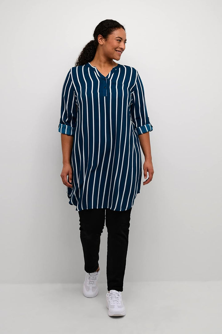 KAFFE CURVE Damen Plus-Size Women's Shirt Dress Tunic Long Sleeves Knee-Length Kleid 44 Legion Blue/
