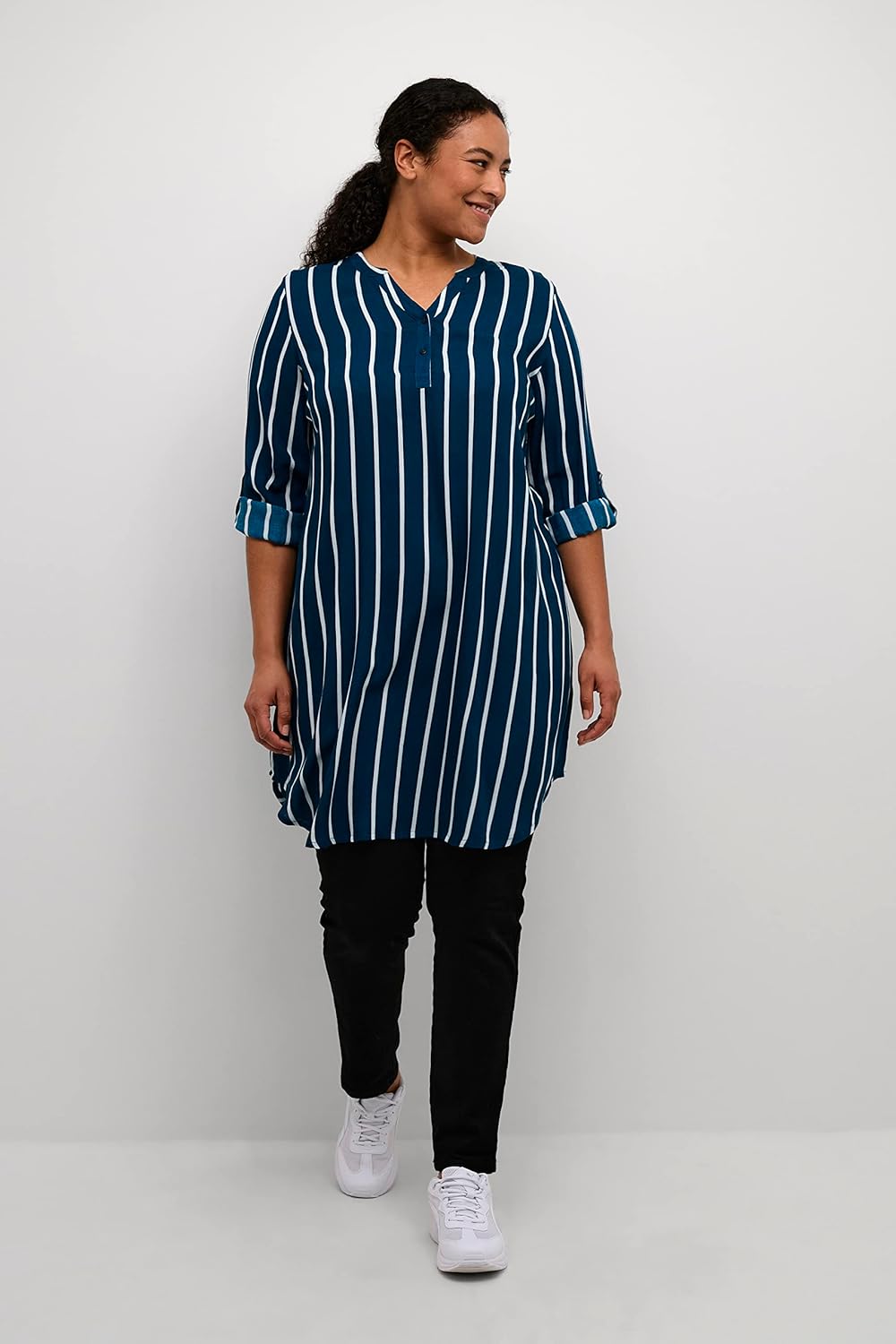 KAFFE CURVE Damen Plus-Size Women's Shirt Dress Tunic Long Sleeves Knee-Length Kleid 42 Legion Blue/