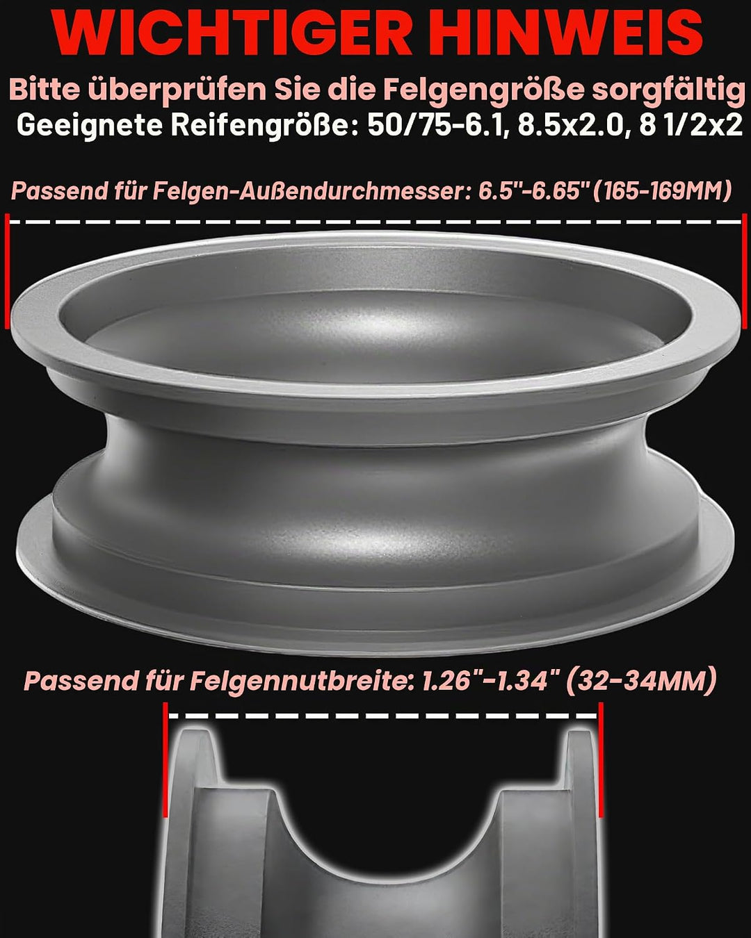1 Stück E-Scooter Vollgummireifen 50/75-6.1 (8 1/2 x2) Tubeless, Kompatibel mit Soflow SO4/SO3, Xiao