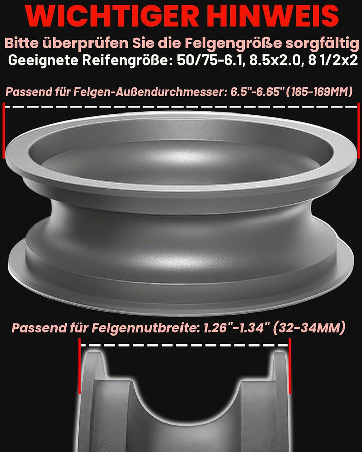 1 Stück E-Scooter Vollgummireifen 50/75-6.1 (8 1/2 x2) Tubeless, Kompatibel mit Soflow SO4/SO3, Xiao