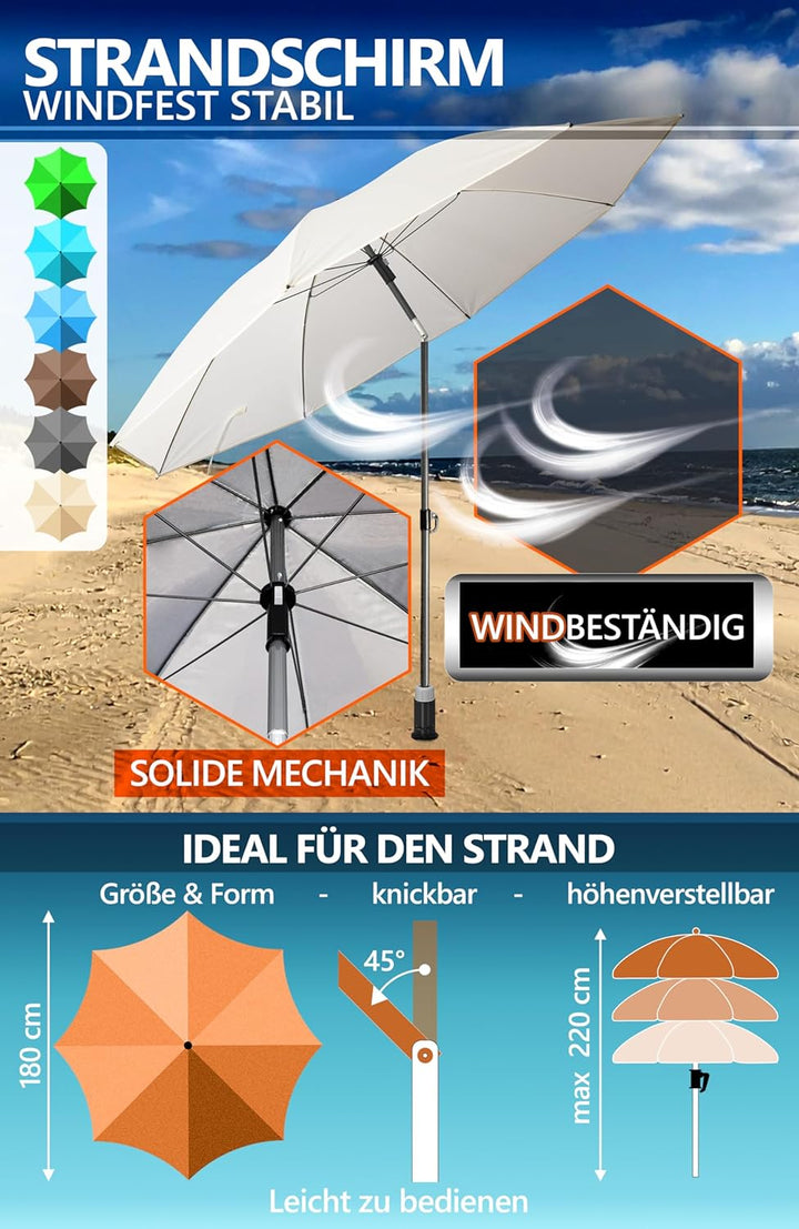 4smile Sonnenschirm Strand SunnyJoy Ø 180 cm, 3er Set - Strandschirm mit UV Schutz 50+, inkl. Sonnen