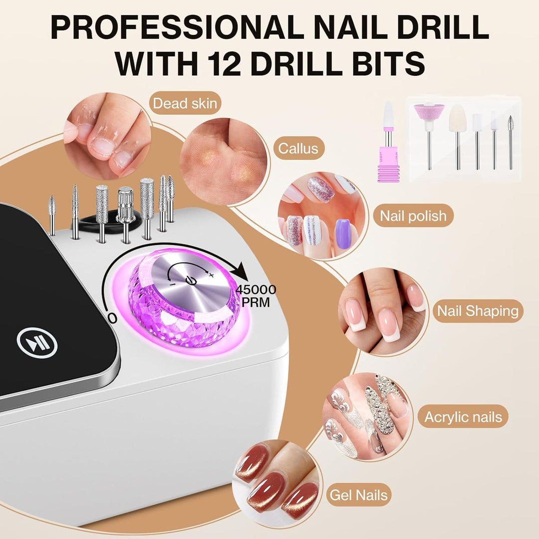 Elektrischer Nagelfeile Nagelfräser für Gelnägel, 45000 U/min Nagelfräser Professioneller mit LCD-An
