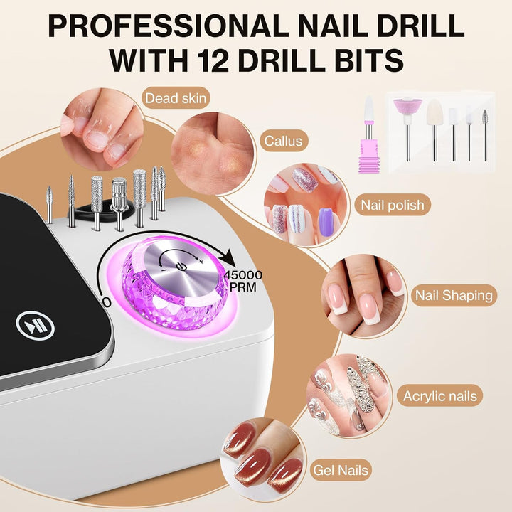 Elektrischer Nagelfeile Nagelfräser für Gelnägel, 45000 U/min Nagelfräser Professioneller mit LCD-An
