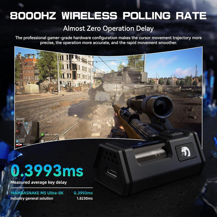MAMBASNAKE M5 Ultra Carbon Fiber 8000Hz Kabellose Gaming-Maus mit Bis zu 42000 DPI, 39g Ultraleicht,
