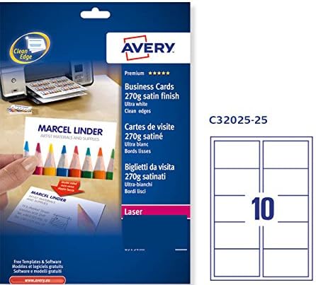 Avery Quick&Clean Visitenkarten doppelseitig bedruckbar für Laserdrucker mit abgerundeten Ecken