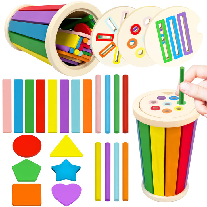 Montessori Spielzeug ab 1 Jahr, 3-in-1 Montessori Spielzeug ab 1 2 3, Holz Farbe Form Sortierspielze