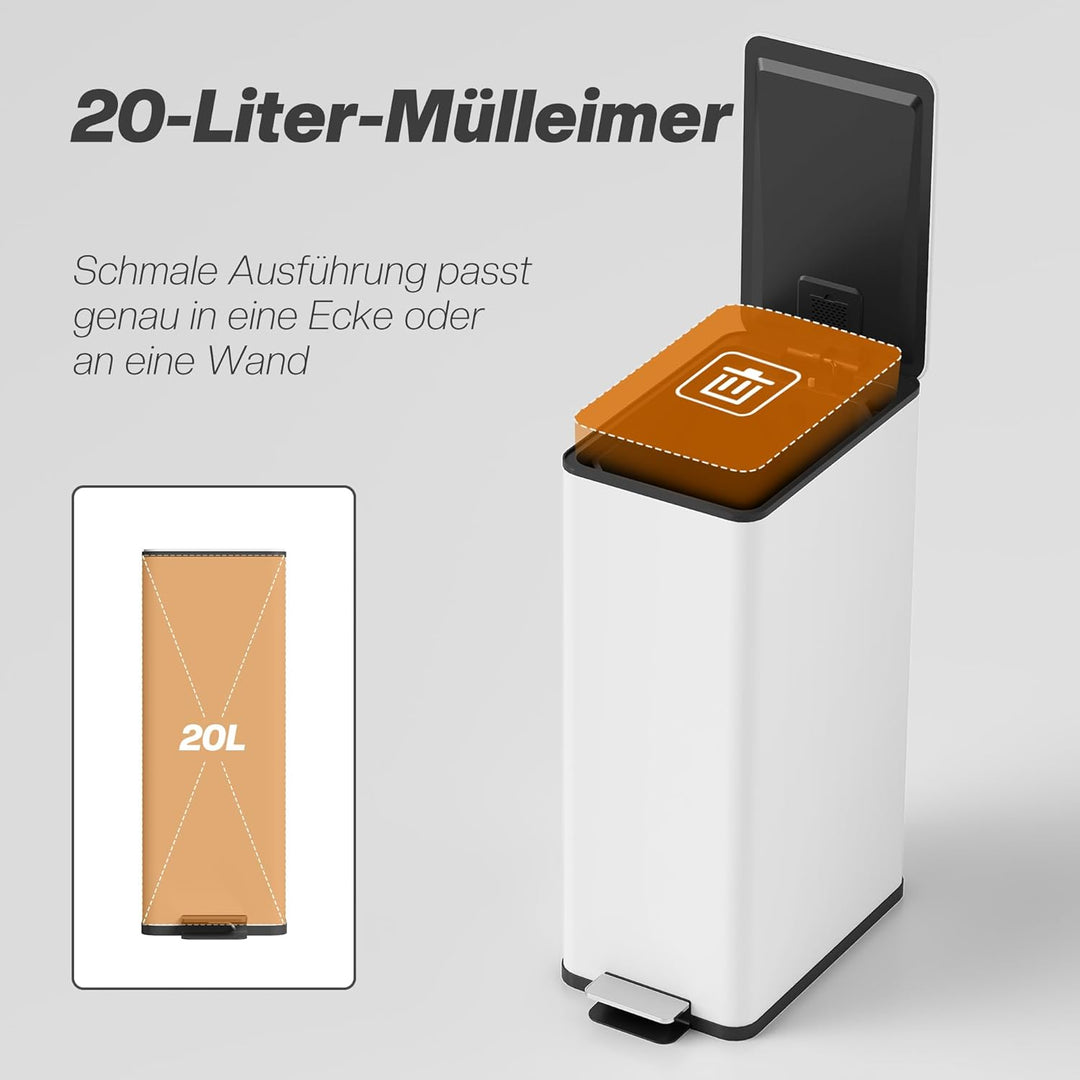 HOMCOM Mülleimer 20 L Treteimer mit Softclose-Deckel und Pedal Abfalleimerinkl. Inneneimer Abfallsam