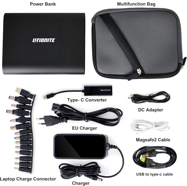 Litionite Tanker 90W / 50.000mAh Aluminium Powerbank Externer Batterie Akku mit LED-Anzeige - 2X USB