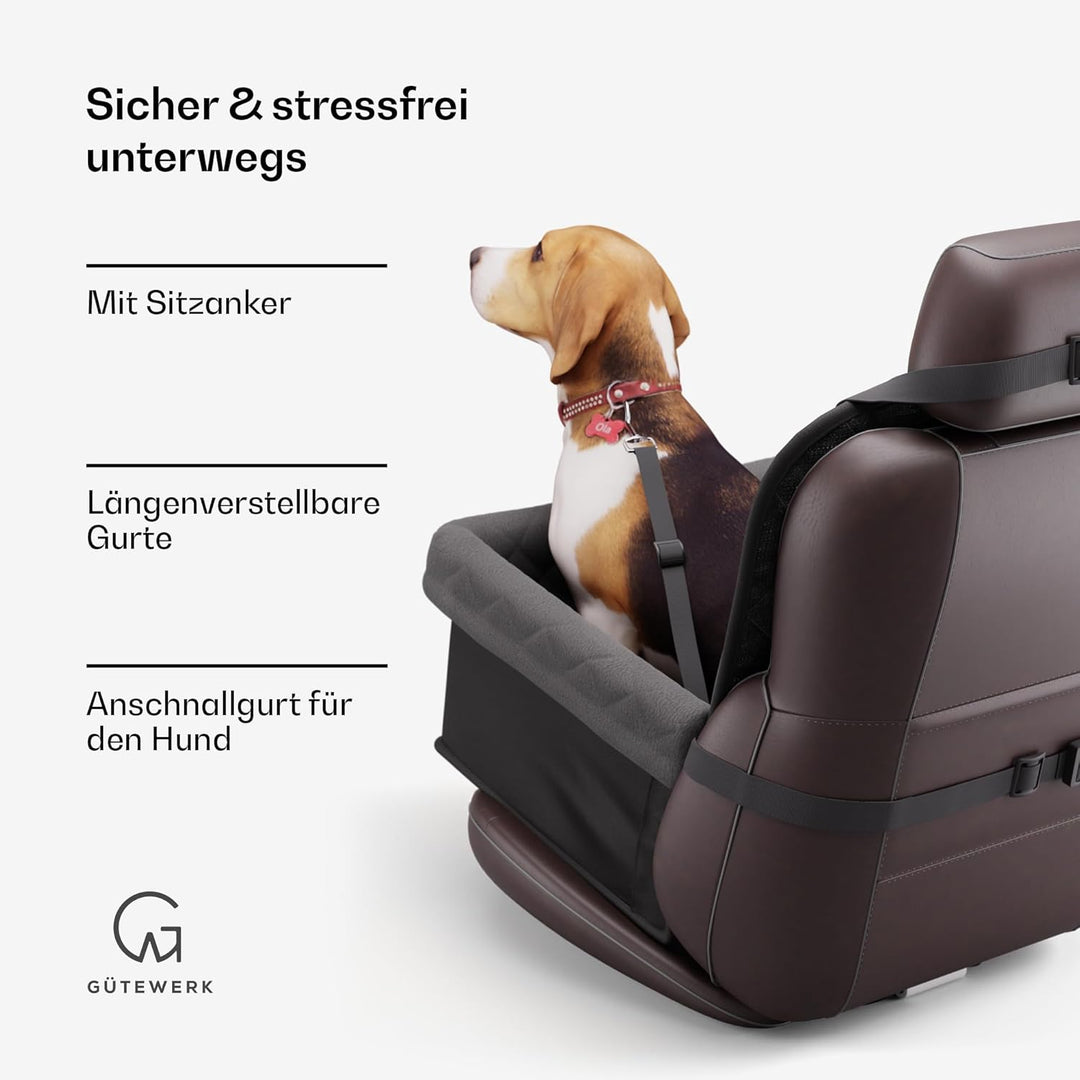Gütewerk Hunde Autositz - Mittlerer und Kleiner Hundesitz für Vordersitz - Stabiles, faltbares Zubeh
