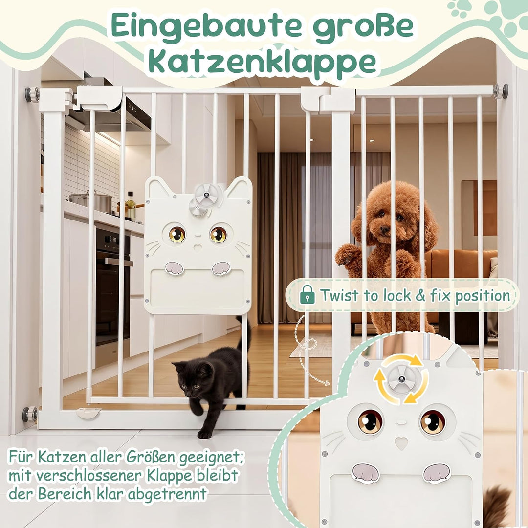 Bohrfrei Türschutzgitter mit 10cm Erweiterung, verriegelbare Katzen-Schiebetür, ergonomische Einhand