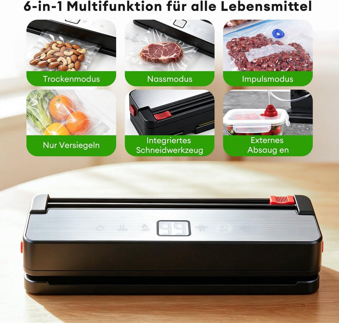 Vakuumiergerät, Kabelloses Vakuumierer Folienschweissgerät für Lebensmittel Schwarz-kabellos, Schwar