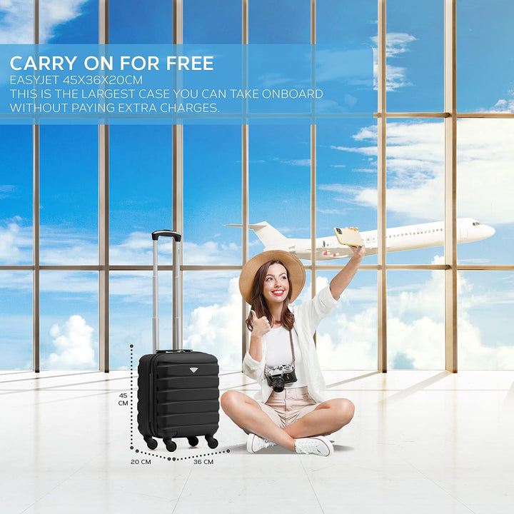 Flight Knight Lightweight 4 Wheel ABS Hard Case Suitcases Cabin Carry On Hand Luggage Approved for O