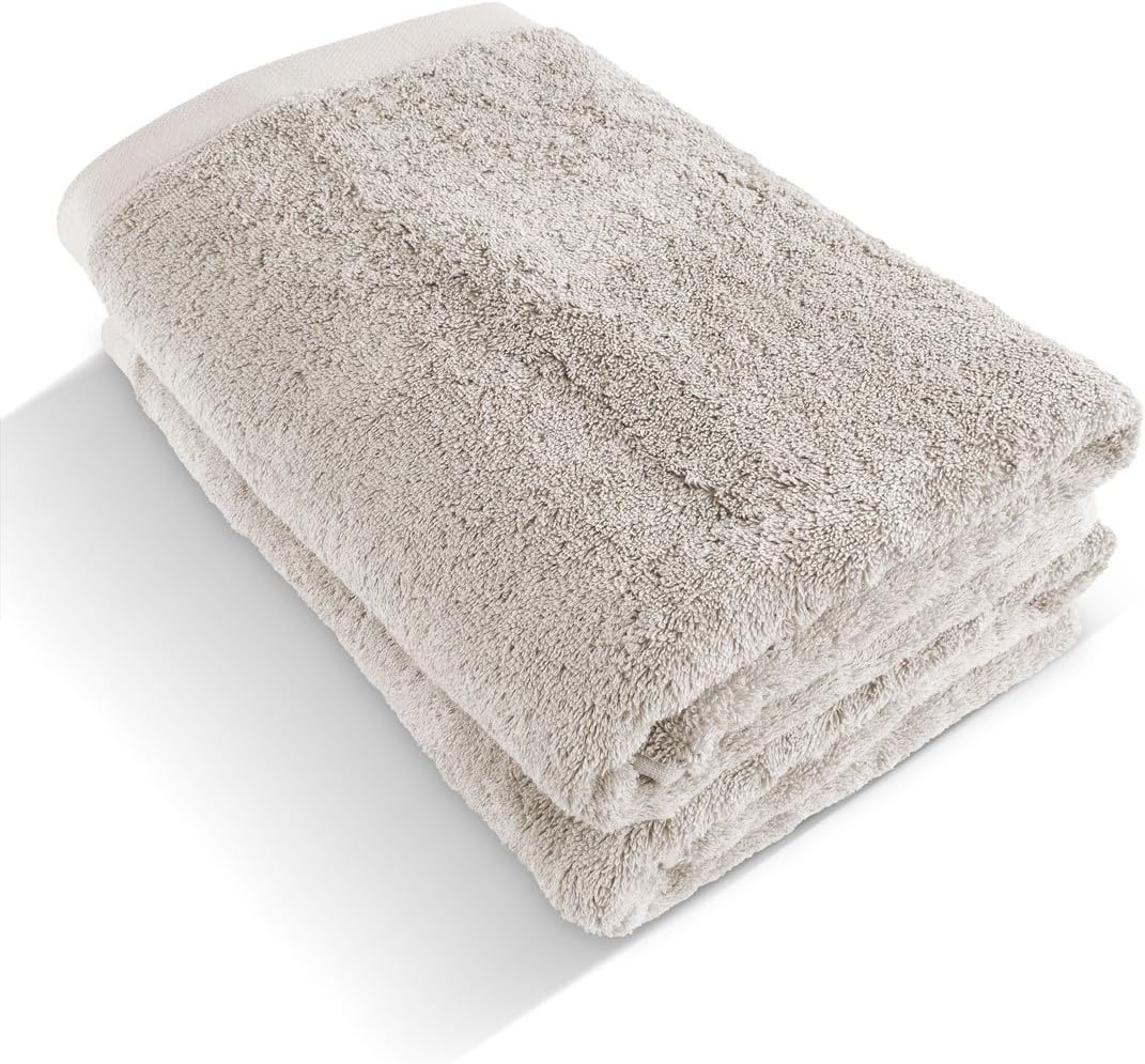 herzbach home Premium Duschtuch 2er-Set 70 x 140 cm (Sandgrau) – Grosse, weiche & saugstarke Dusch-H