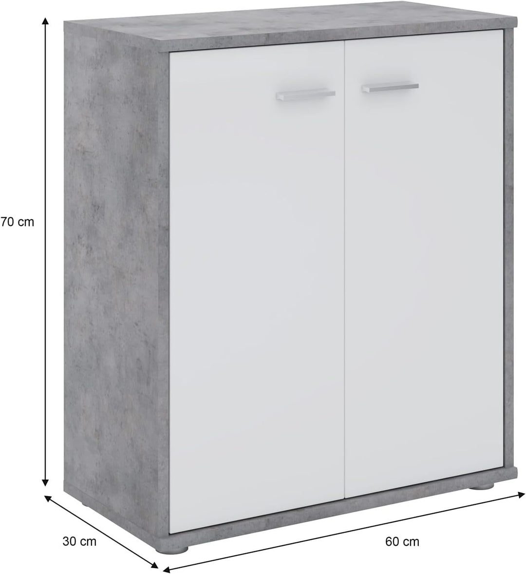 CARO-Möbel Kommode Sideboard Schrank Tommy Betonoptik/weiss, Anrichte mit 2 Türen inklusive Einlegeb