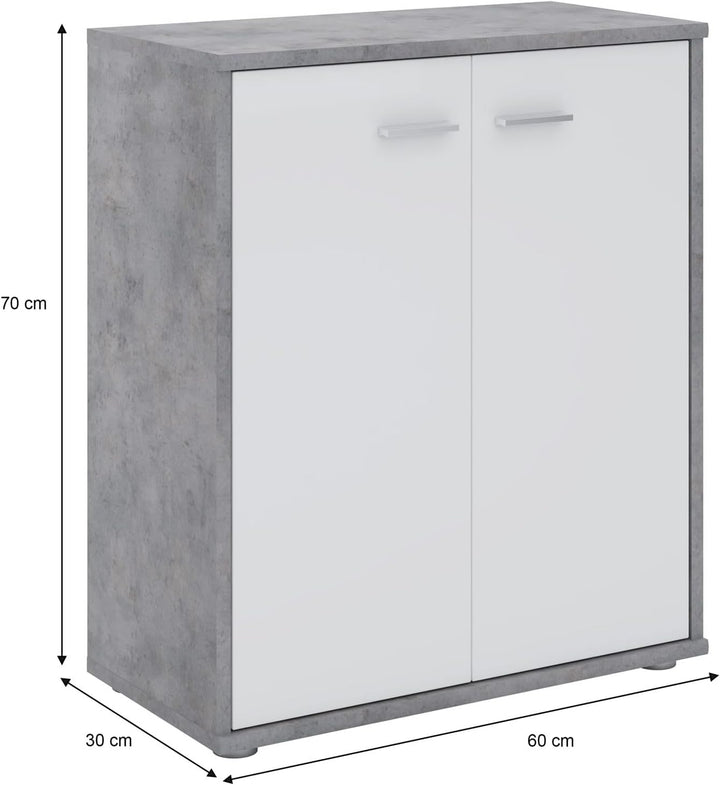 CARO-Möbel Kommode Sideboard Schrank Tommy Betonoptik/weiss, Anrichte mit 2 Türen inklusive Einlegeb