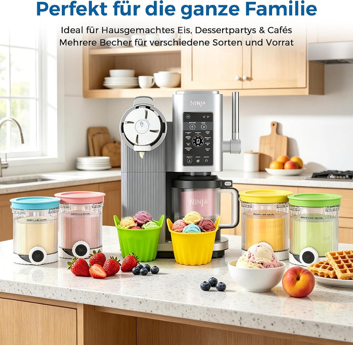 4 Stück Behälter für Ninja Swirl CREAMi + Silikon-Dessertbecher,Ersatz Pints mit Deckel für Ninja NC