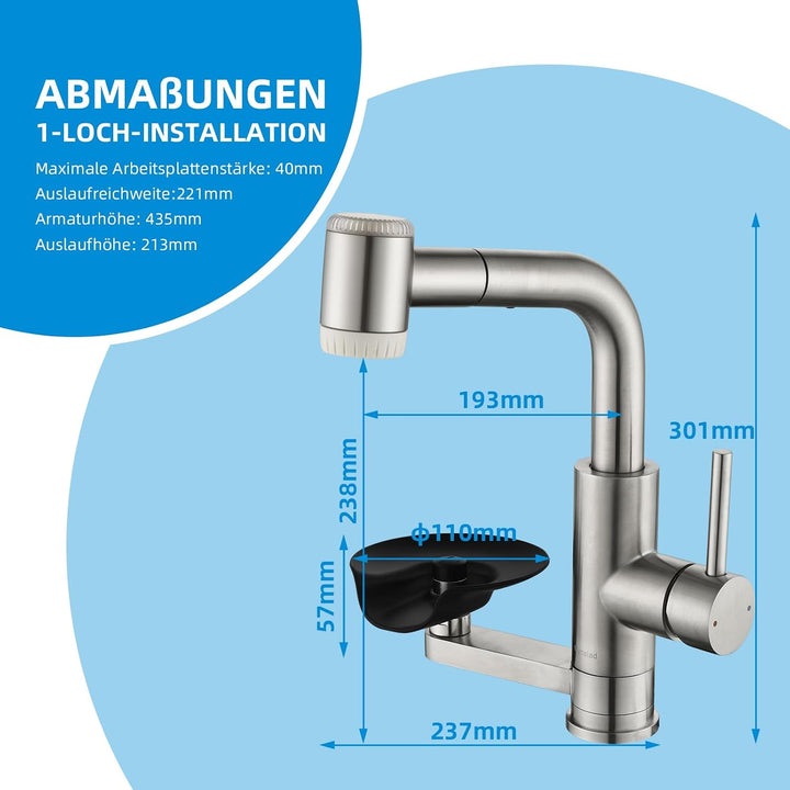 Küchenarmatur Wasserhahn Küche Glasspüler,Wasserfilter,Ausziehbar