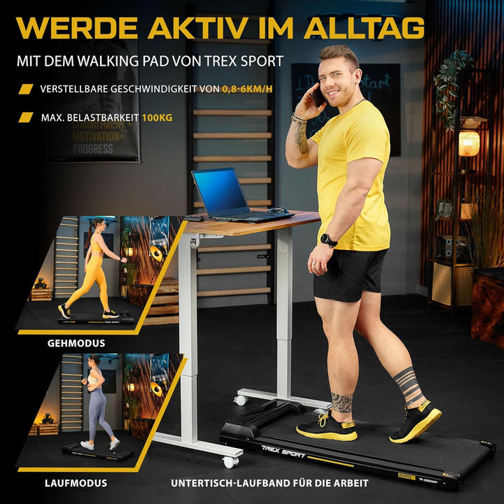 TREX SPORT Walking Pad TX-300WP AERO | Laufband für Schreibtisch mit Fernbedienung, LED-Anzeige, bis
