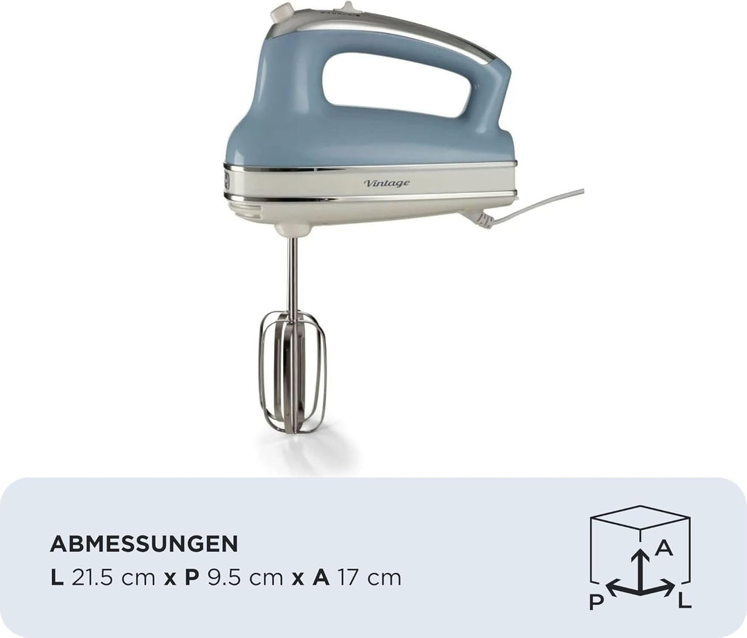 Ariete 1548 Handmixer Vintage, 450 W, 5 Geschwindigkeiten, Turbo-Funktion, 2 Schneebesen, hellblau