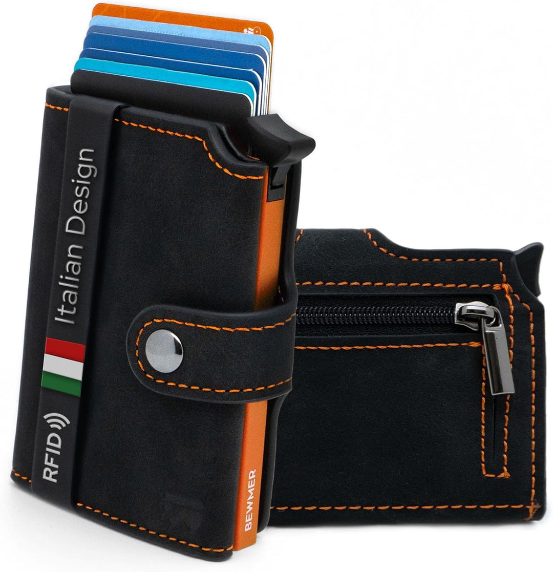 BEWMER 2 Shielded | Herren und Damen Slim Wallet mit RFID-Schutz Anti-Cloning | Kartenetui mit Münzf