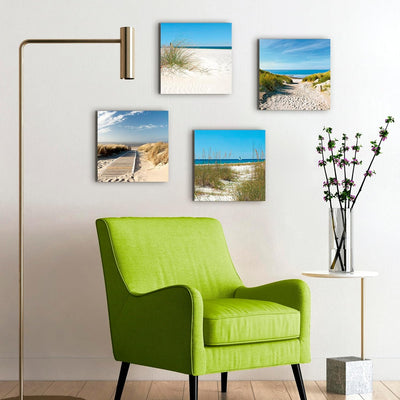 ARTLAND Leinwandbilder auf Holz Wandbild Bild Set 4 teilig je 30x30 cm Quadratisch Landschaft Strand