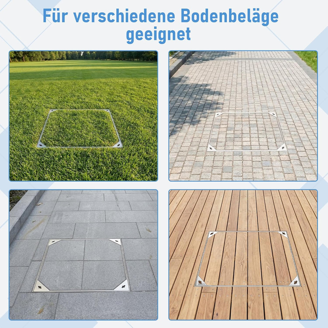 Schachtabdeckung 300 x 300mm mit Rahmen Versenkte 201 Edelstahl Schachtdeckel mit 2 Handgriffe Unsic