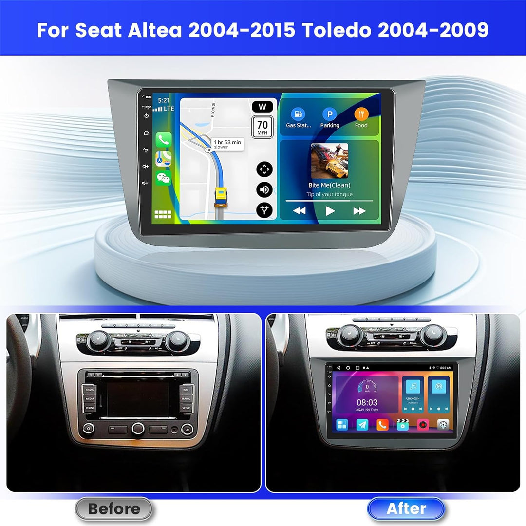 Radio für Seat Altea 2004-2015 Toledo 2004-2009 Android 15 2+64G mit Wireless CarPlay Android Auto,
