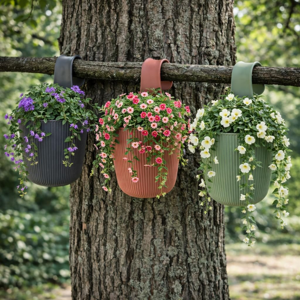 1 x Blumentopf zum Hängen, integriertes Drainagesystem, Farbe: Anthrazit, Ø 15 cm, Pflanztopf-Kübel,