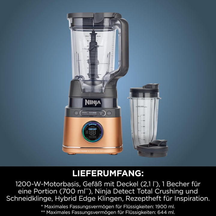 Ninja 2-in-1 Detect Power Mixer Pro &amp; Single Serve | 1200W Mixer mit Krug, &amp; Single Serve, Smoothies
