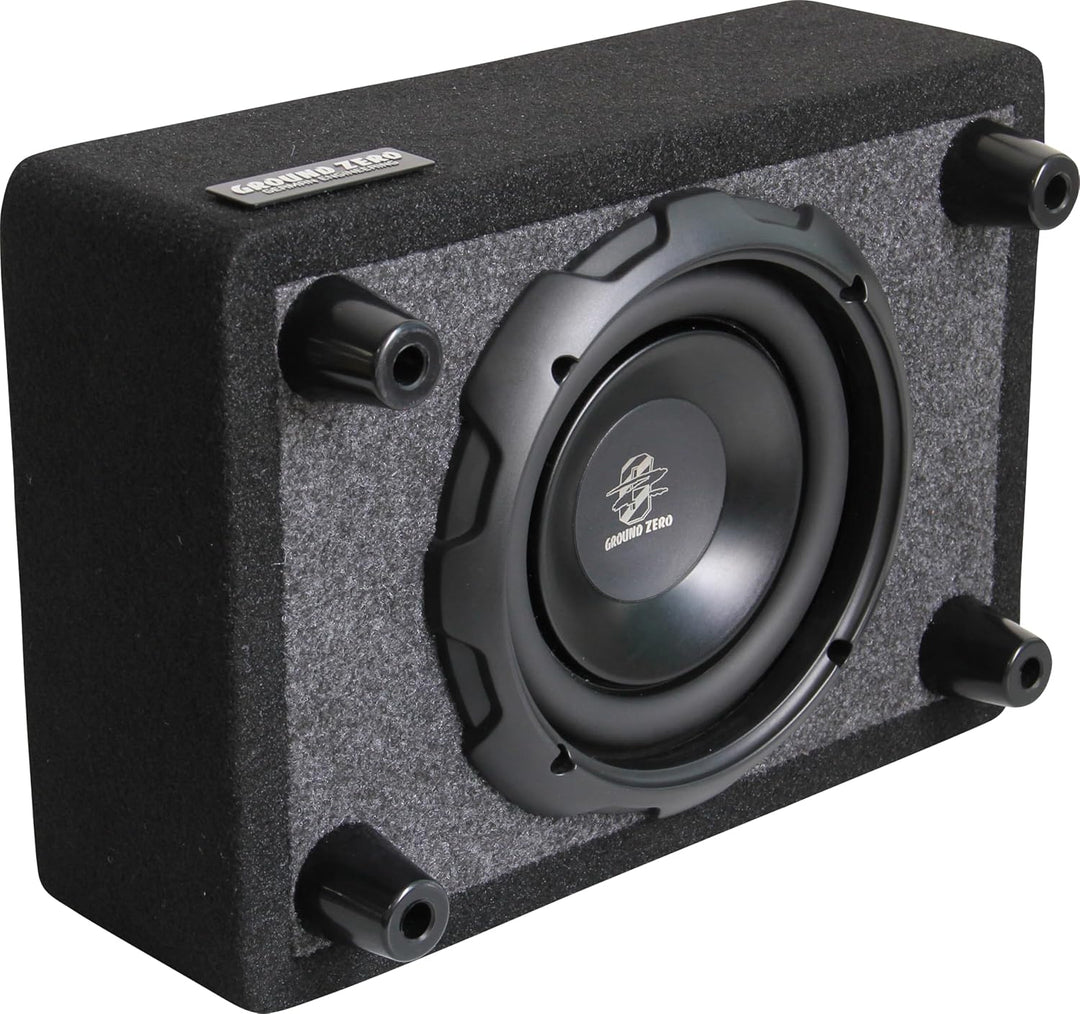 Ground Zero GZCS 20SUB-ACT Aktiv-Gehäusesubwoofer, 20cm, 250W RMS, 50-150Hz, Downfire, 9-16V, Holz