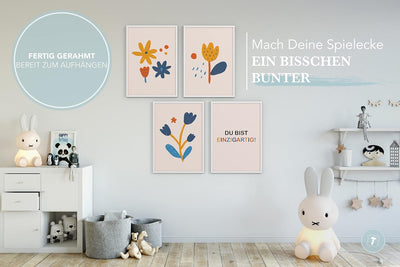 Papierschmiede® Kinderbilder 4er Set, A4 gerahmt in Holzrahmen (weiss), Geschenk für Mädchen & Junge