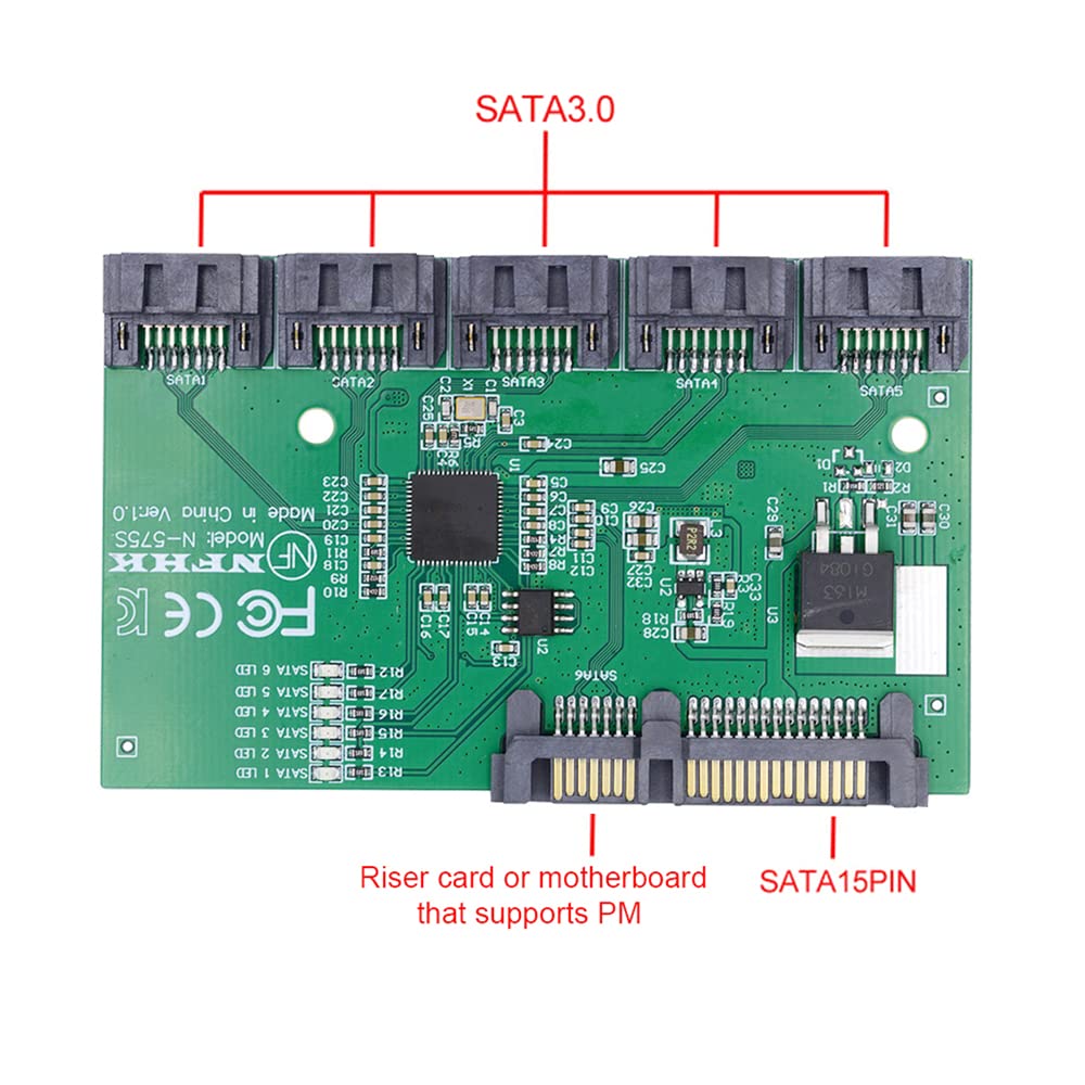 cablecc 6Gbps SATA 3.0 1 bis 5 Splitter Ports HUB Adapter Konverter PM Multiplier Port Selector JMB5