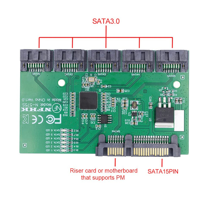 cablecc 6Gbps SATA 3.0 1 bis 5 Splitter Ports HUB Adapter Konverter PM Multiplier Port Selector JMB5
