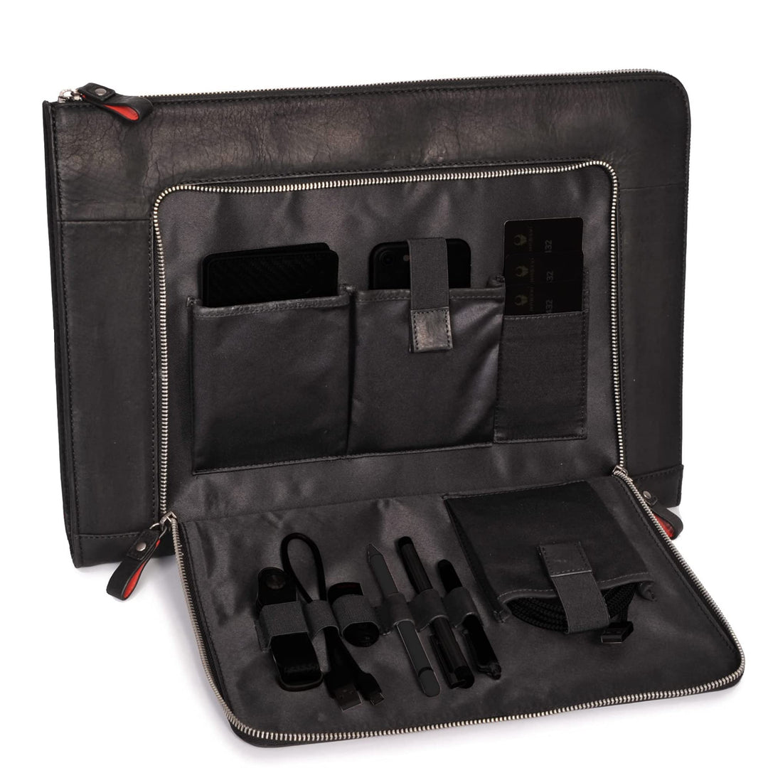 DONBOLSO® Notebook Sleeve London Leder für Damen und Herren Schwarz M, Schwarz M