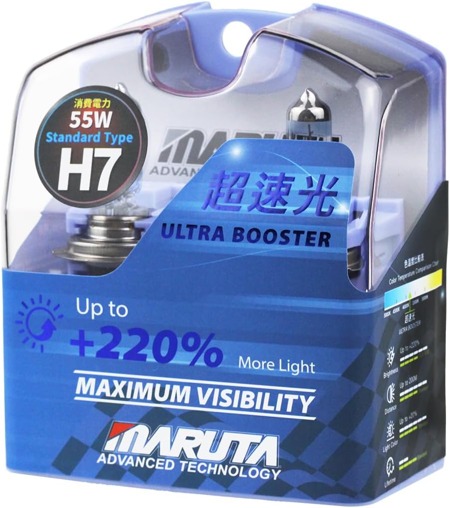 MARUTA H7 55W ULTRA BOOSTER - Maximale Sichtbarkeit 220% | Xenon Lampen 3800K Halogenlampen | ECE Pr
