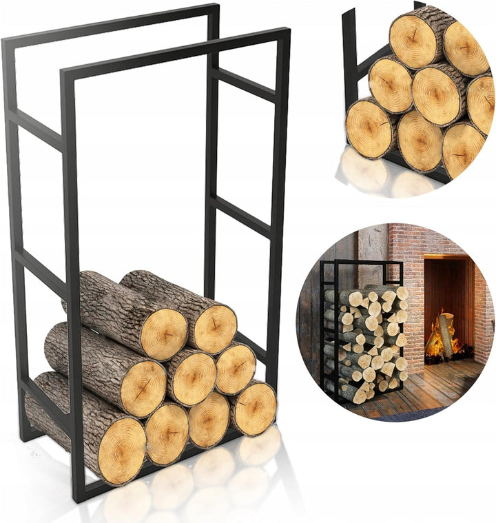 Kapaga - Kaminholzregal aus Metall, L25 x B60 x H100 cm, Schwarz Brennholzregal, Kaminholzhalter, Fe