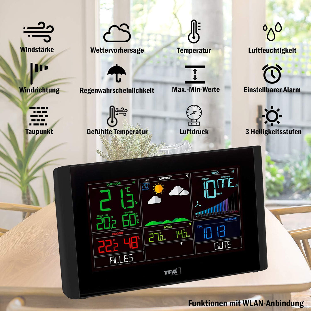 TFA Dostmann WLAN Wetterstation Breeze, 35.8001.01, inkl Windmesser, Profi-Wettervorhersage, kostenl