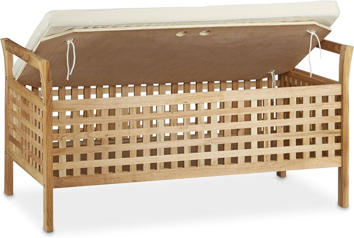 Relaxdays Sitzbank Walnuss mit Stauraum HBT: 46,5 x 92,6 x 49,0 cm Schuhtruhe aus Holz Sitzkommode m