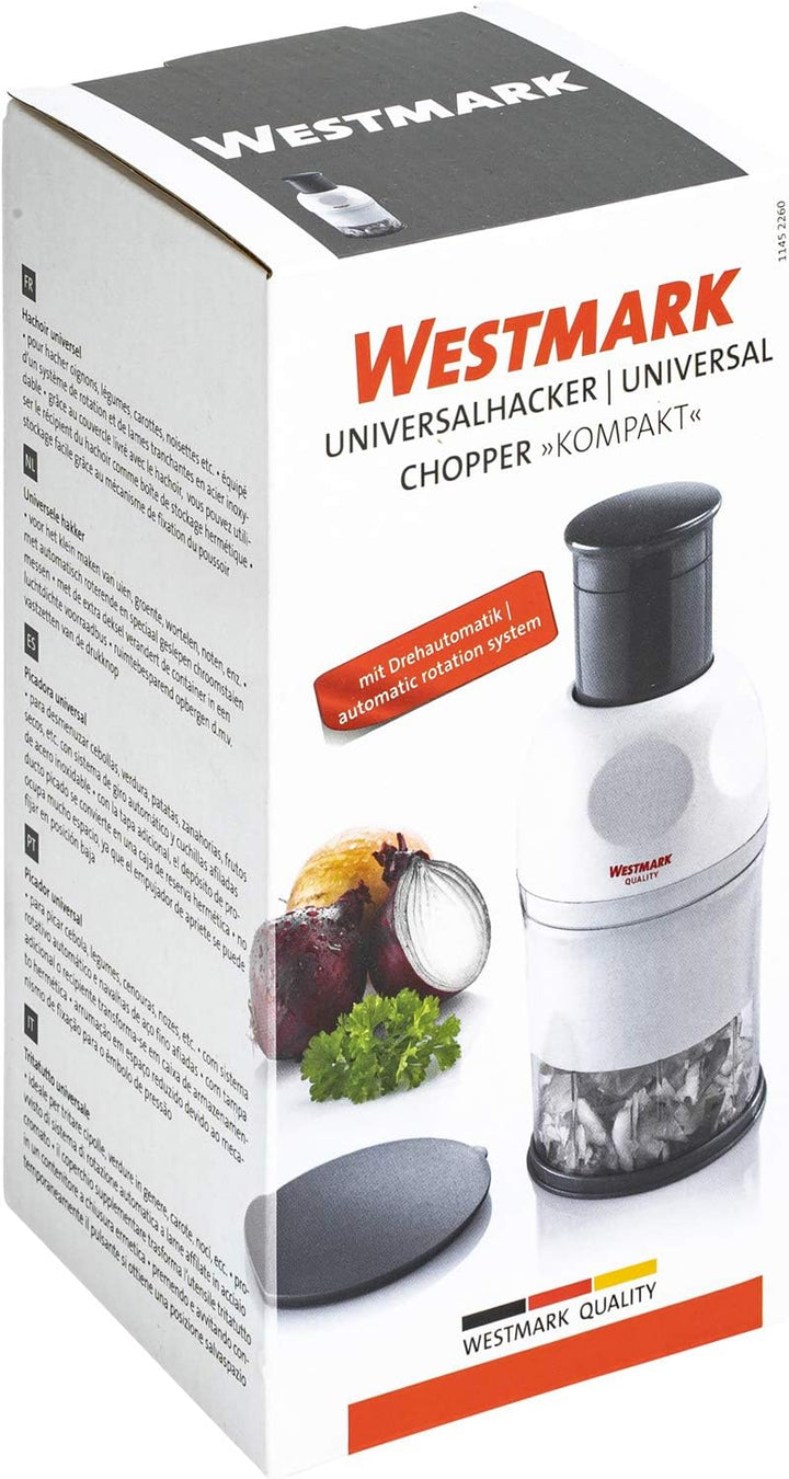 Westmark Zwiebel-/Knoblauchschneider/Universalhacker, wird dank Deckel zur Vorratsdose, Rostfreier E