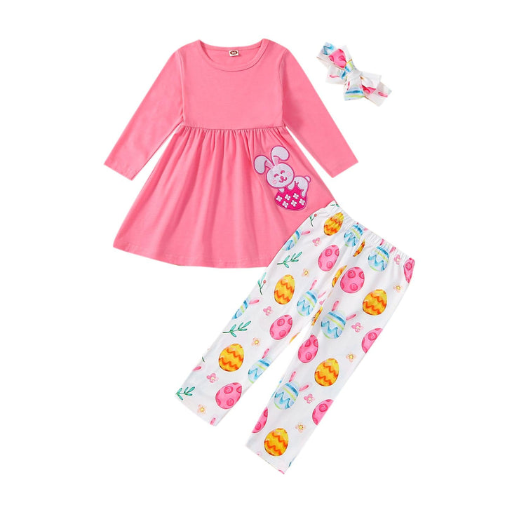 Baby Mädchen Oster Outfit Kleinkind Langarm Hase Kleid + Hase Hosen und Bogen Stirnband für Oster Ge