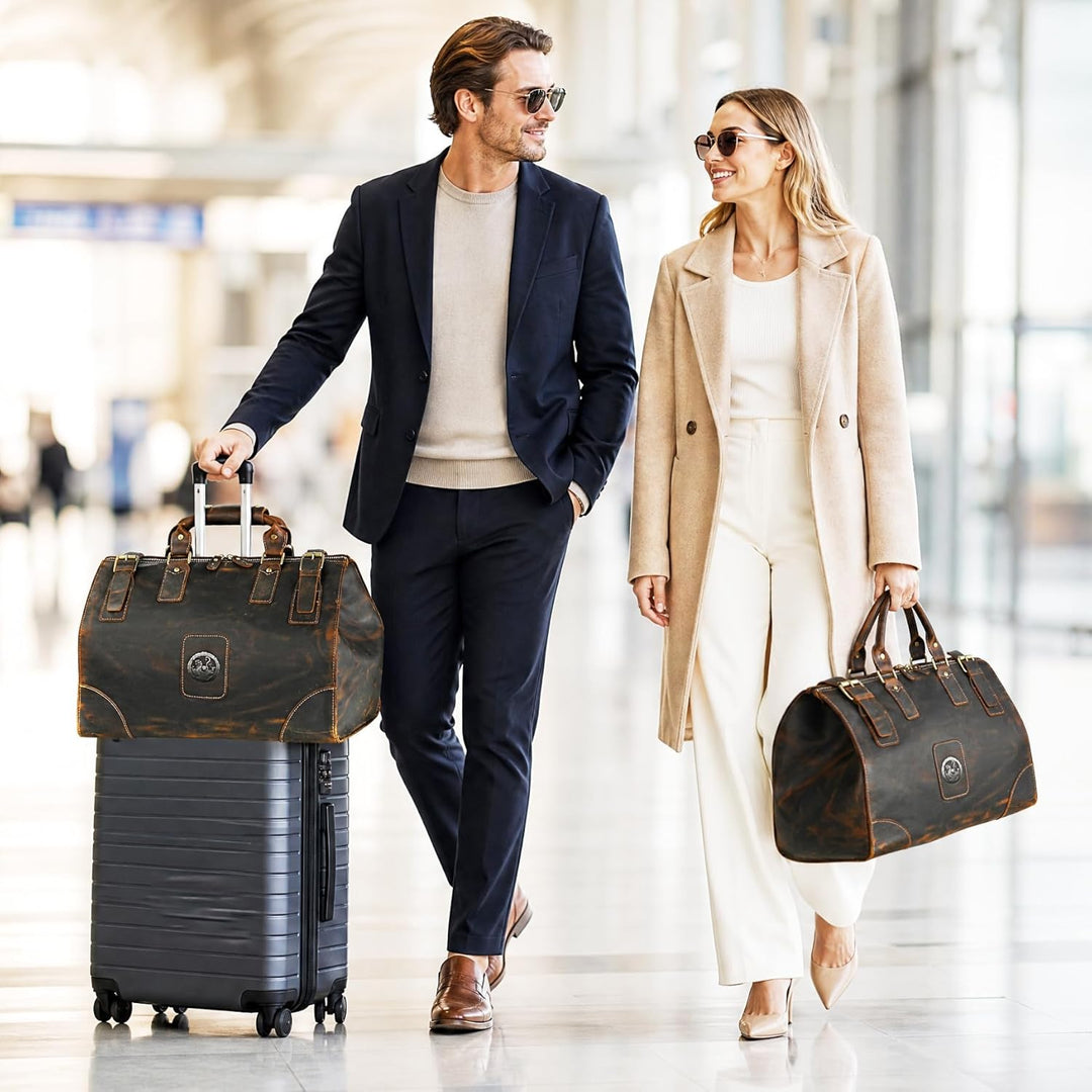 Wasserabweisend Canvas Crazy Horse Leder Reisetasche 35L Trim Unisex Handgepäck Weekender Tasche Spo