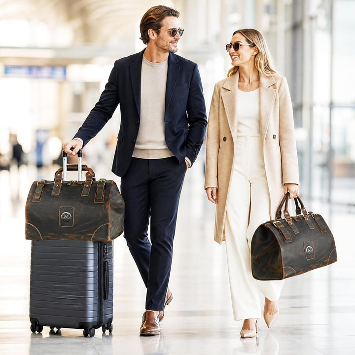 Wasserabweisend Canvas Crazy Horse Leder Reisetasche 35L Trim Unisex Handgepäck Weekender Tasche Spo