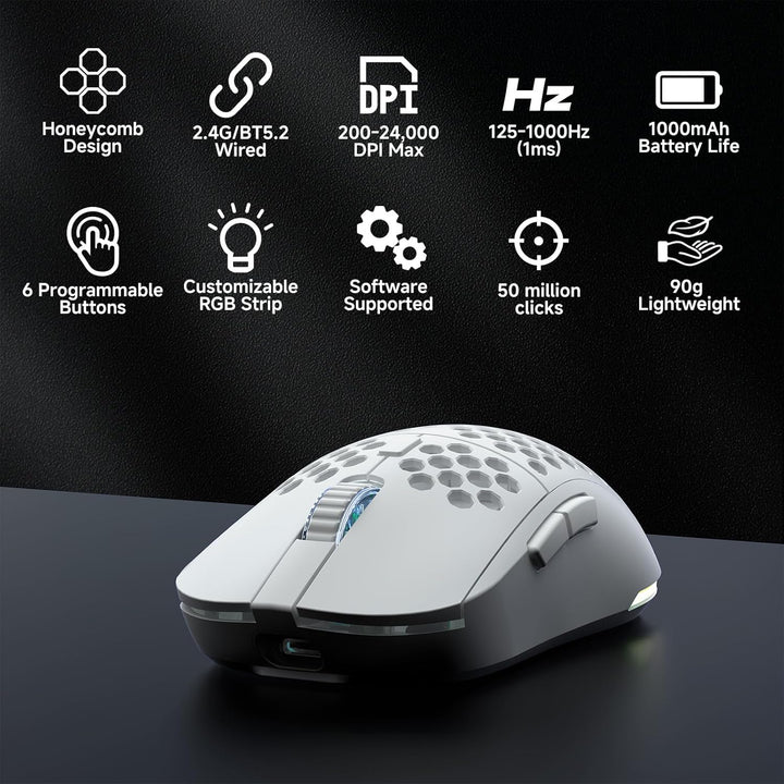 TMKB Falcon M1 Kabellose Gaming Maus - 24000 DPI, 180h Akku, 90g Leichtbau, 6 programmierbare Tasten