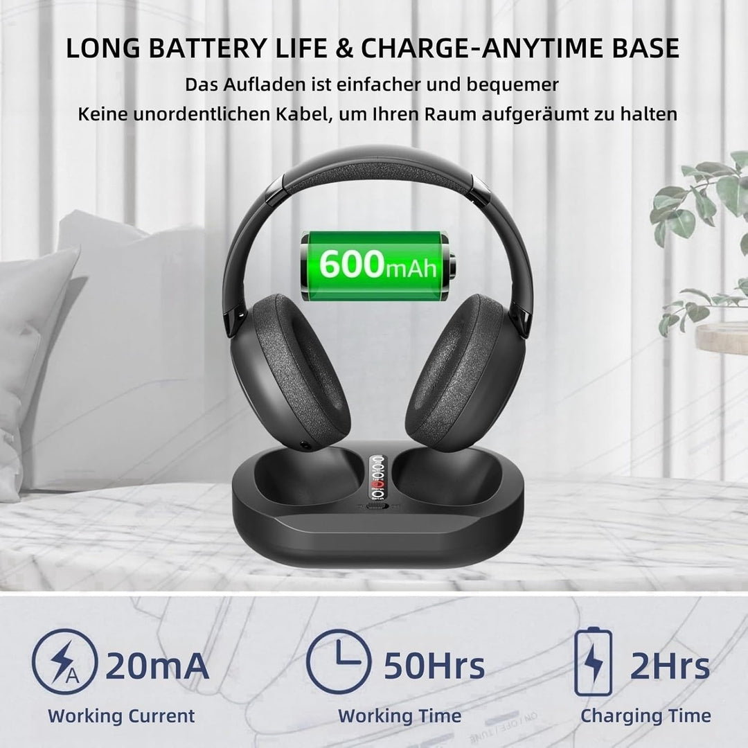 Kabellose TV-Kopfhörer für Senioren mit Sender-Ladestation, 2.4 GHz RF & Bluetooth 5.3 für Fernseher